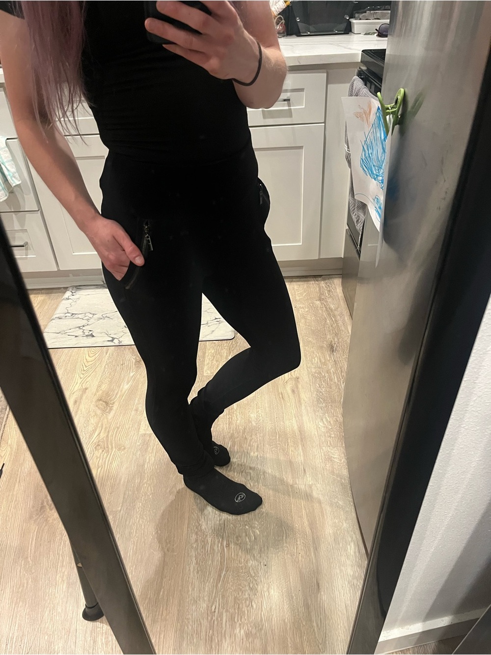 shosho Black High-Waist Ponte Leggings with Zipper Detailed Pocket